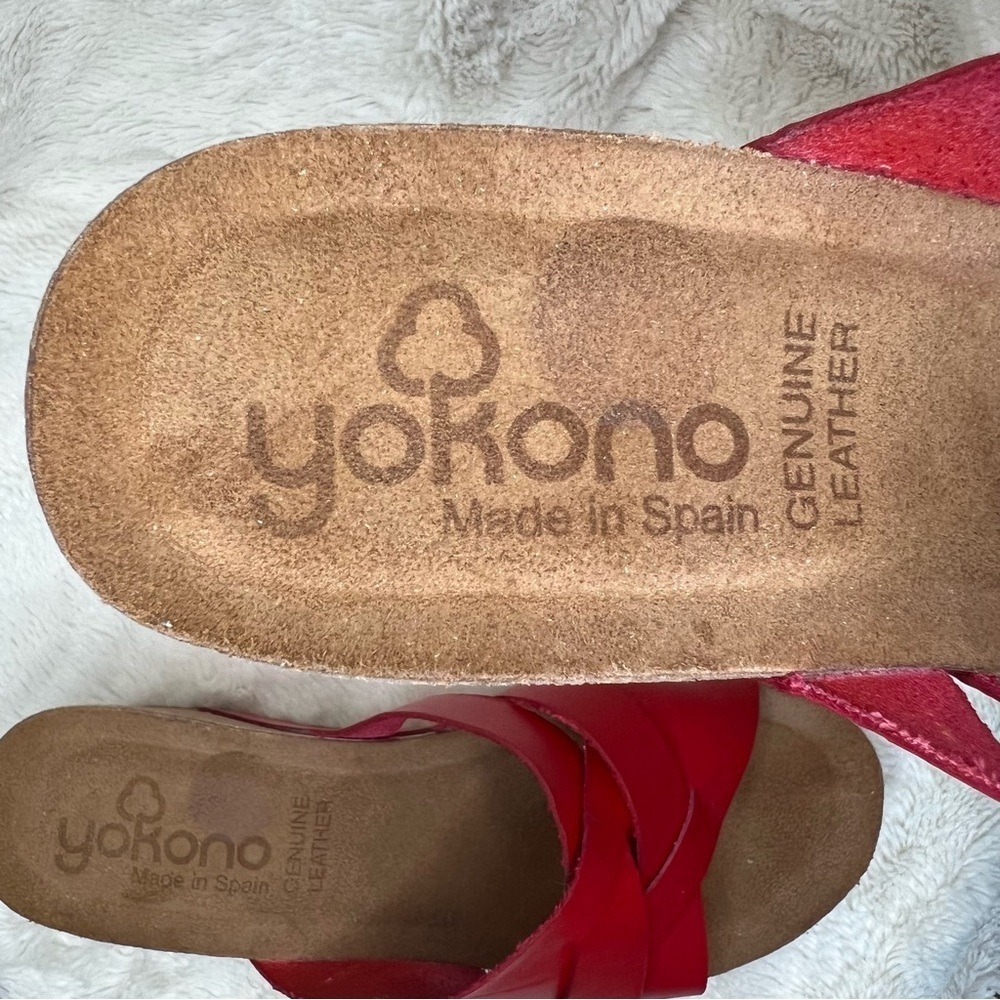 Yokono Spain Candela Red Leather Criss Cross Cork Wedge Slip On Sandals, Sz 9 - Picture 7 of 8